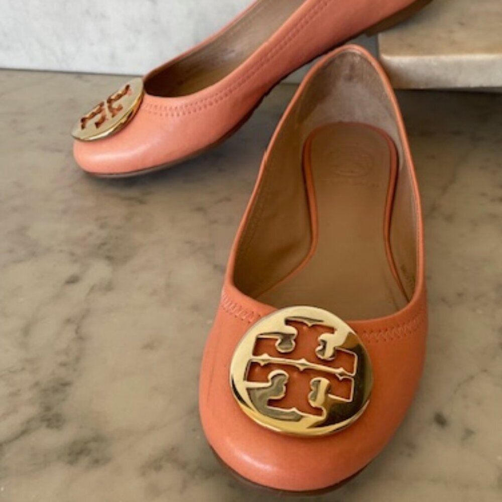 TORY BURCH Minnie Travel Ballet w/ Logo Soft Nappa Leather Sunshine 6